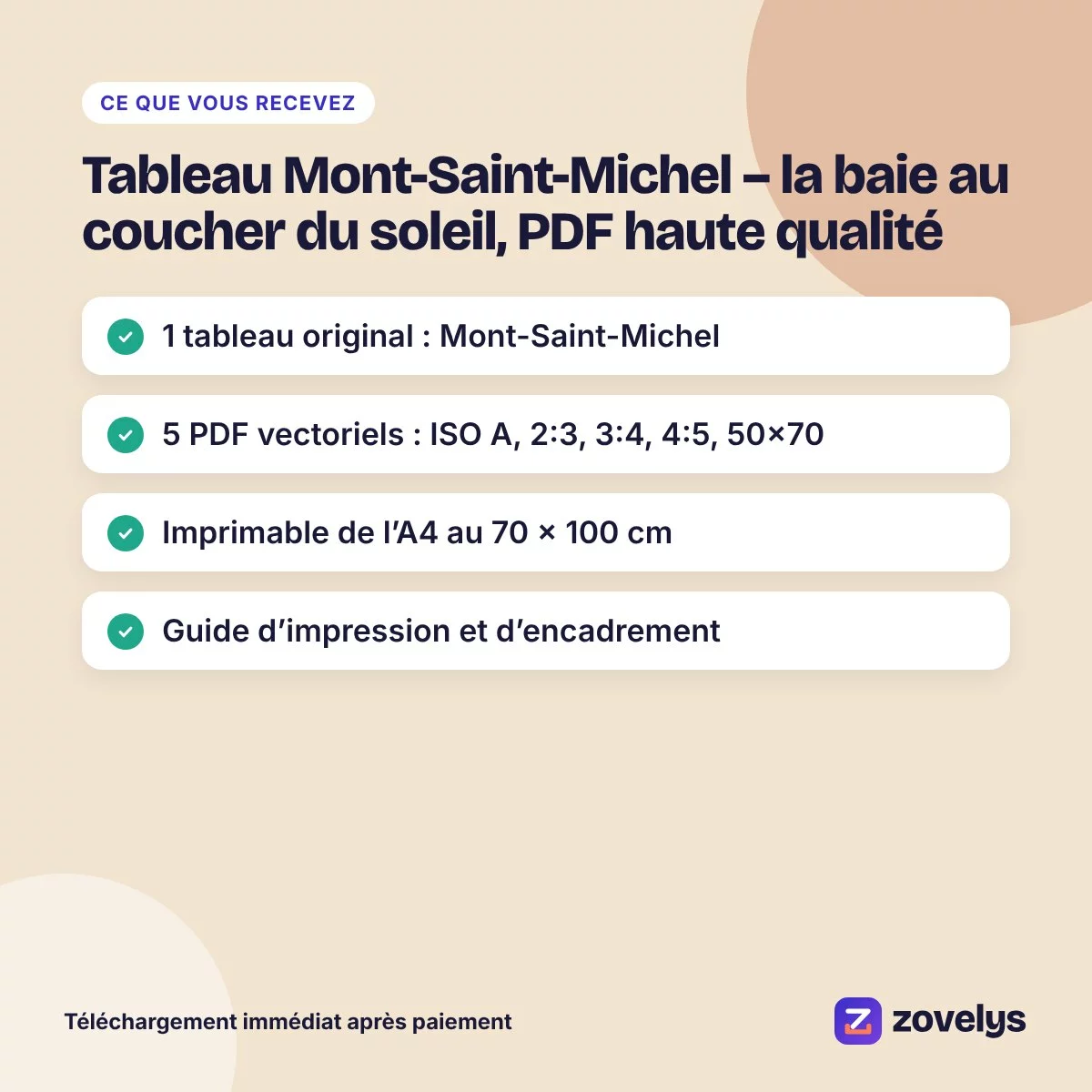 Tableau Mont-Saint-Michel – la baie au coucher du soleil, PDF haute qualité – aperçu 4