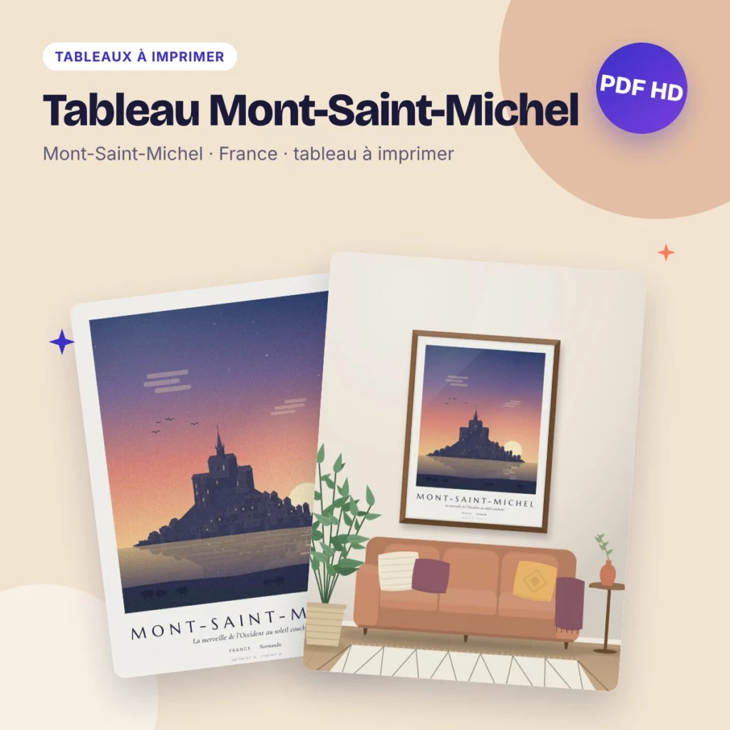 Tableau Mont-Saint-Michel – la baie au coucher du soleil, PDF haute qualité