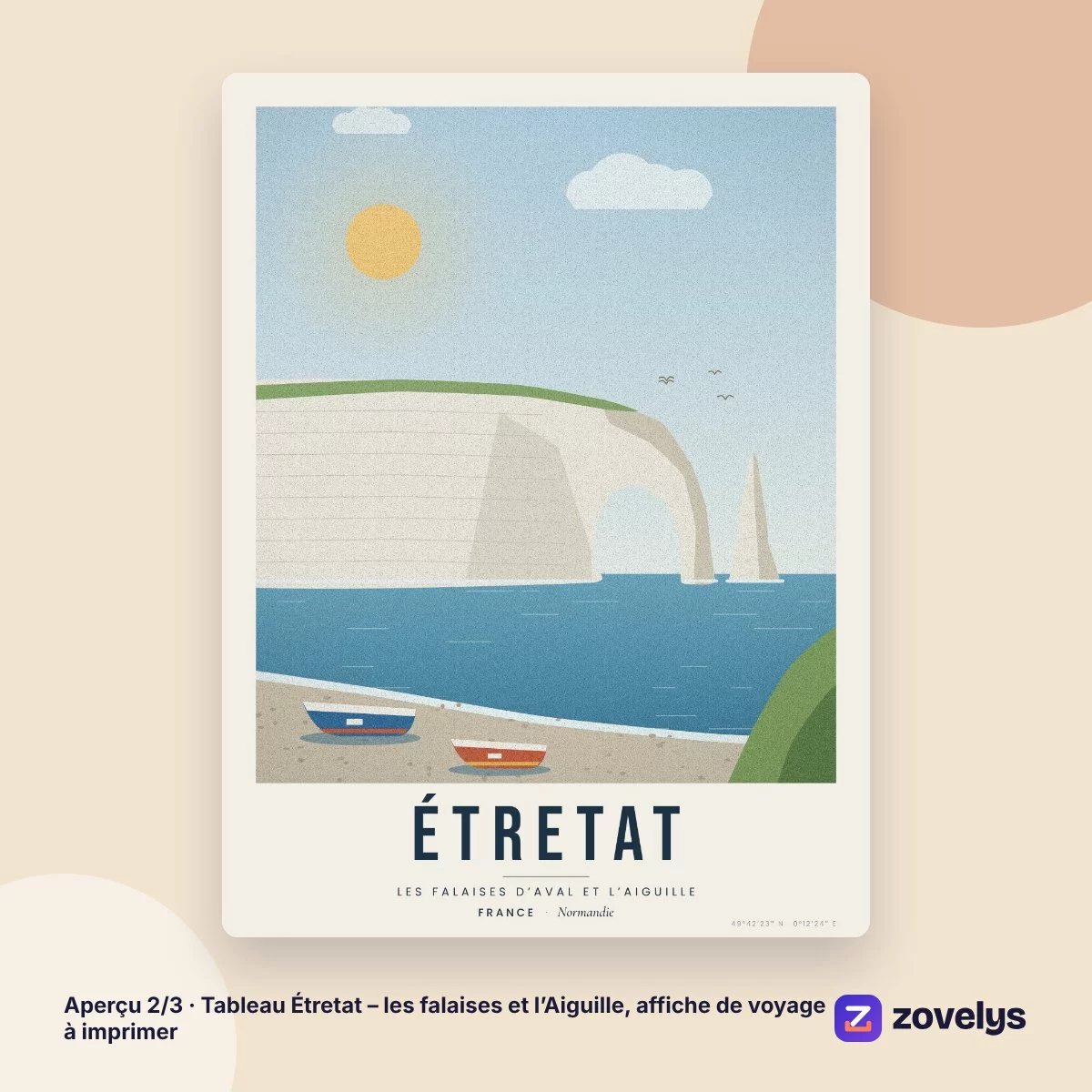 Tableau Étretat – les falaises et l’Aiguille, affiche de voyage à imprimer – aperçu 2