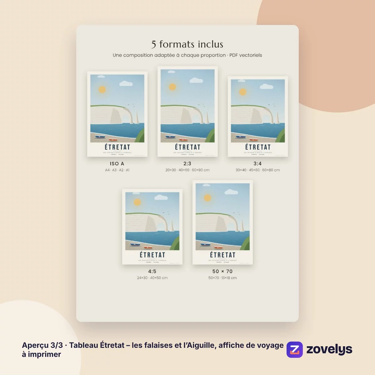 Tableau Étretat – les falaises et l’Aiguille, affiche de voyage à imprimer – aperçu 3