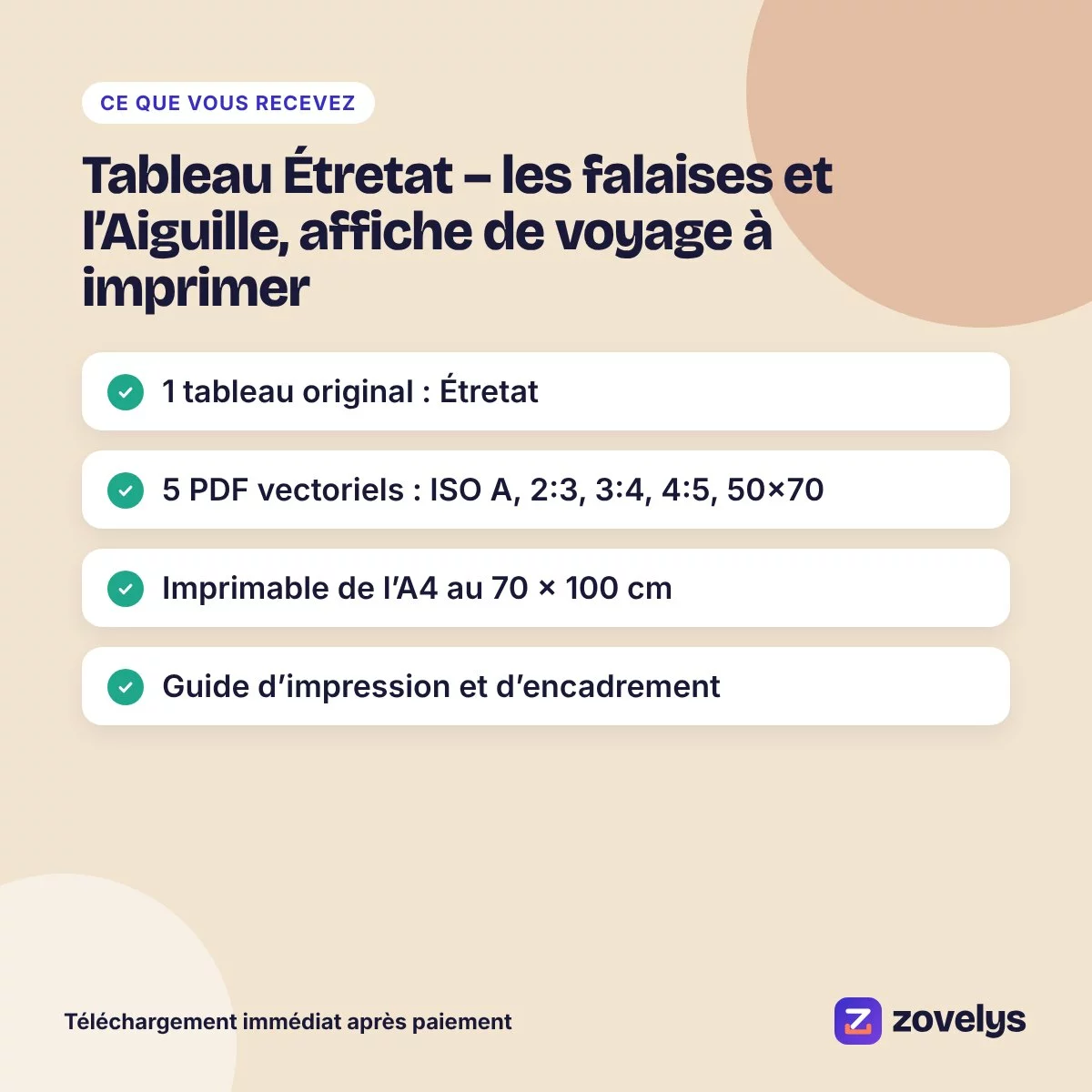 Tableau Étretat – les falaises et l’Aiguille, affiche de voyage à imprimer – aperçu 4