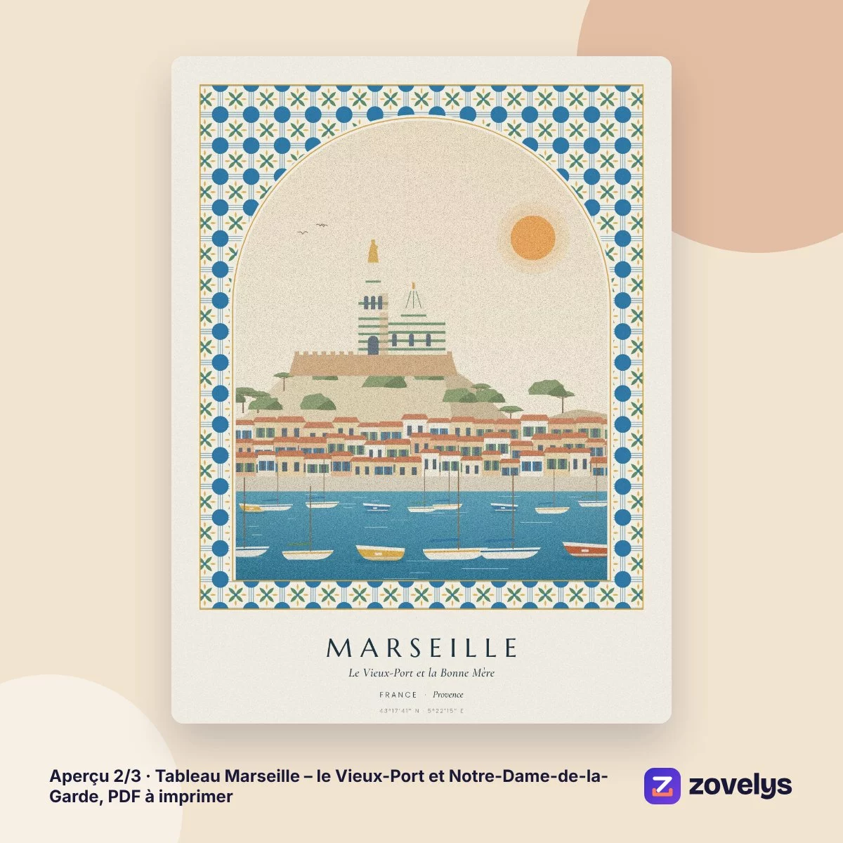 Tableau Marseille – le Vieux-Port et Notre-Dame-de-la-Garde, PDF à imprimer – aperçu 2
