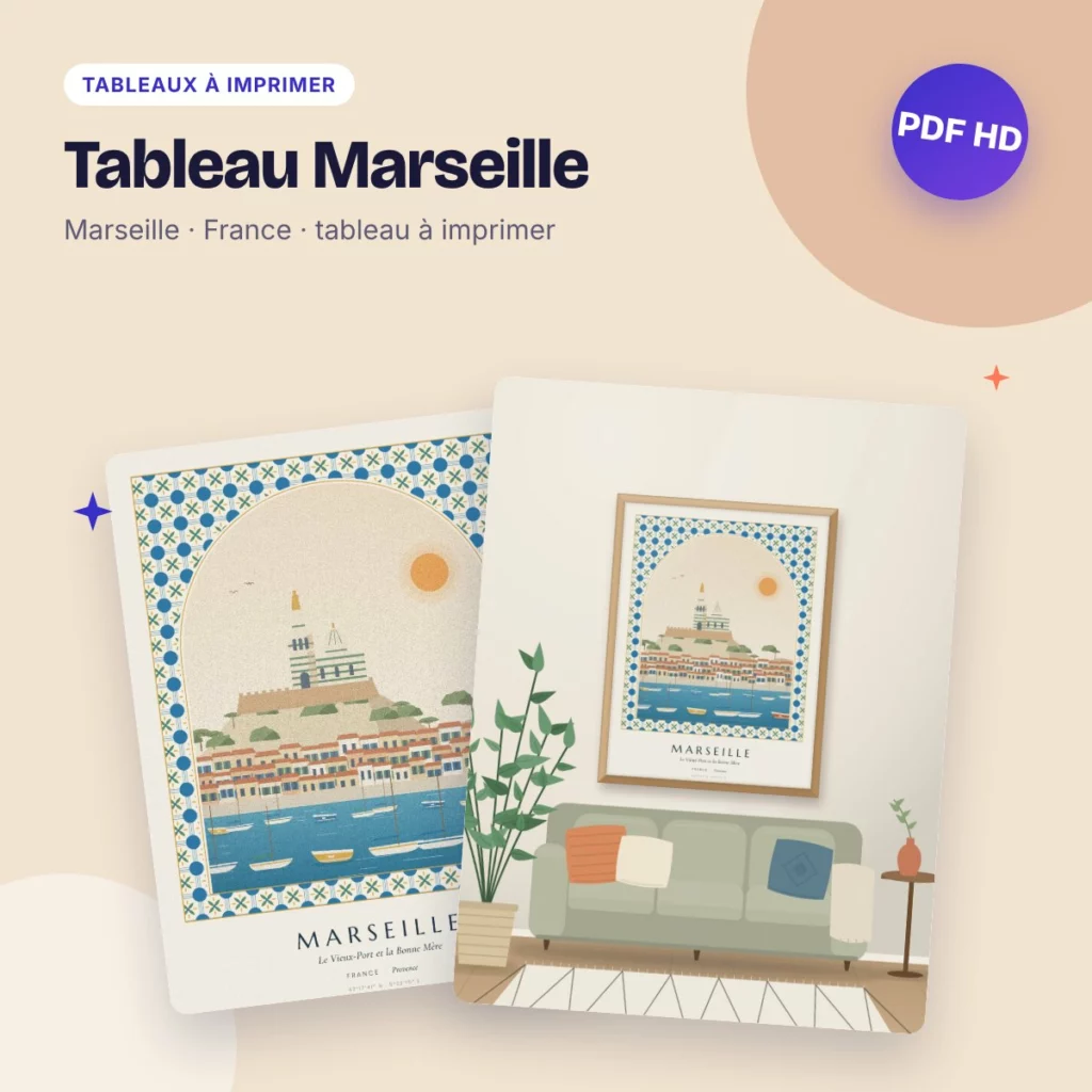 Tableau Marseille – le Vieux-Port et Notre-Dame-de-la-Garde, PDF à imprimer