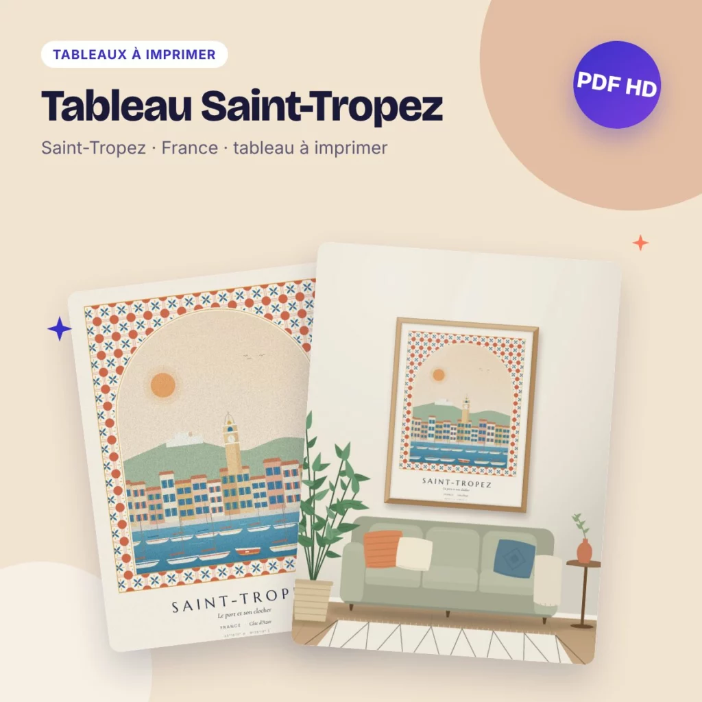 Tableau Saint-Tropez – le port et son clocher, déco carreaux de ciment