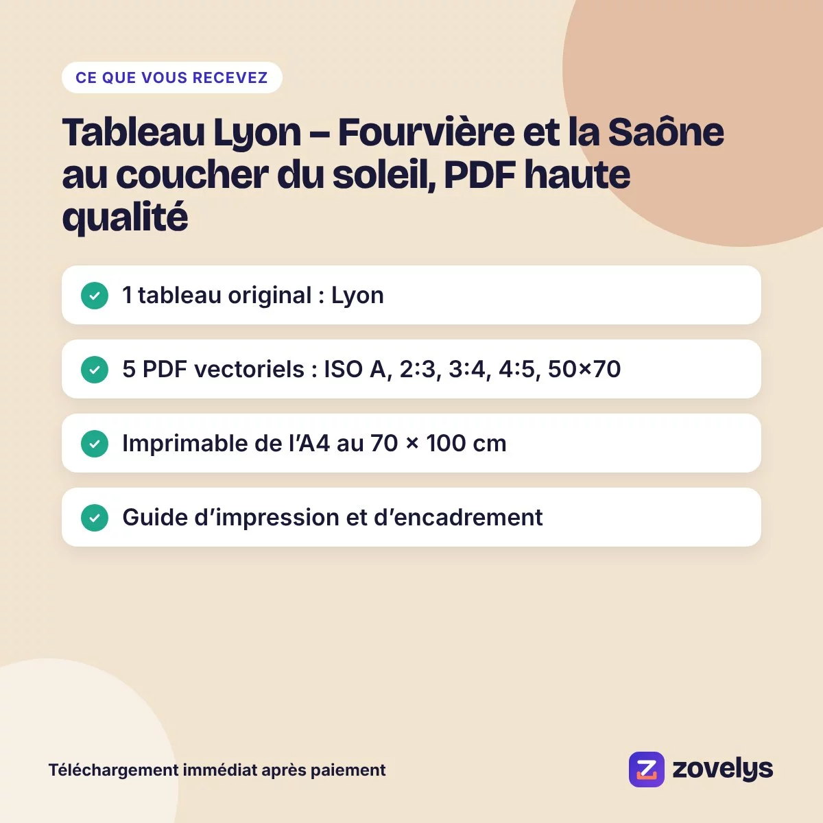 Tableau Lyon – Fourvière et la Saône au coucher du soleil, PDF haute qualité – aperçu 4