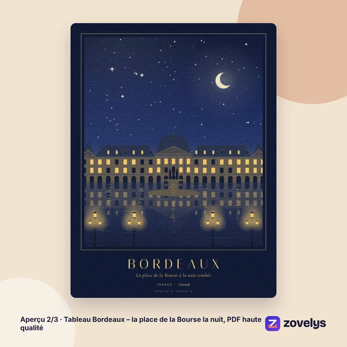 Tableau Bordeaux – la place de la Bourse la nuit, PDF haute qualité – aperçu 2