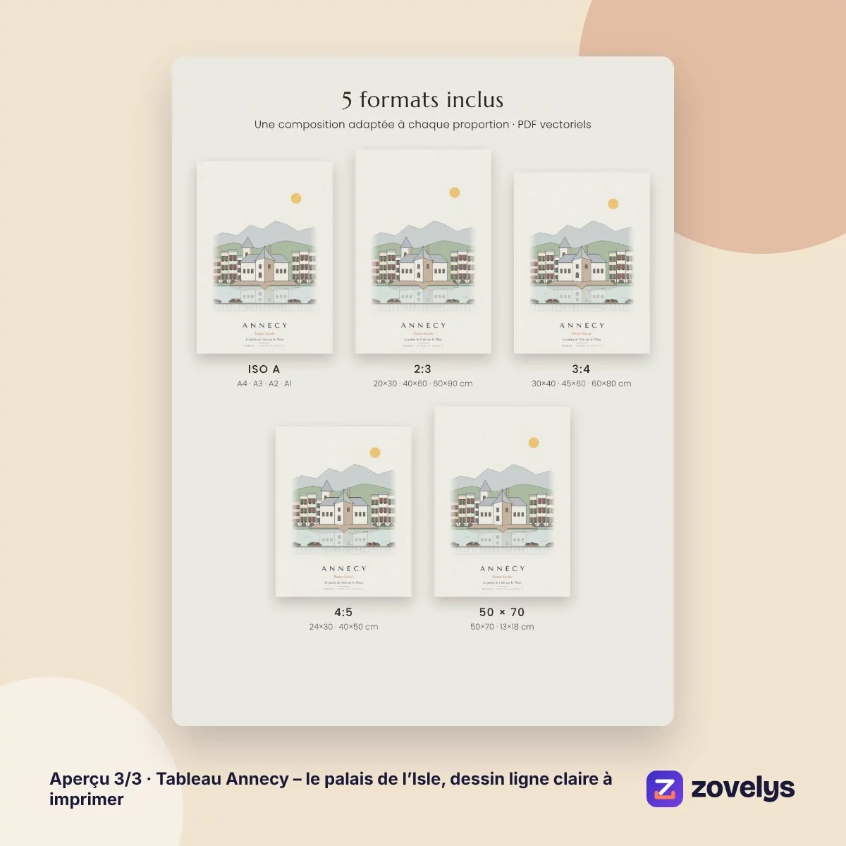 Tableau Annecy – le palais de l’Isle, dessin ligne claire à imprimer – aperçu 3