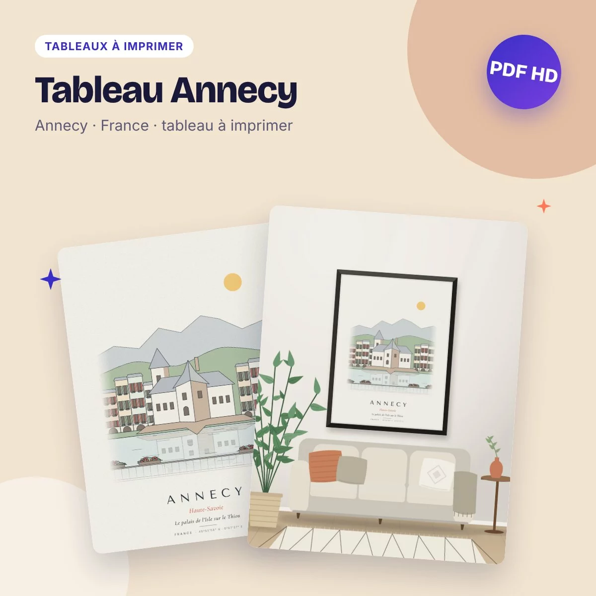 Tableau Annecy – le palais de l’Isle, dessin ligne claire à imprimer