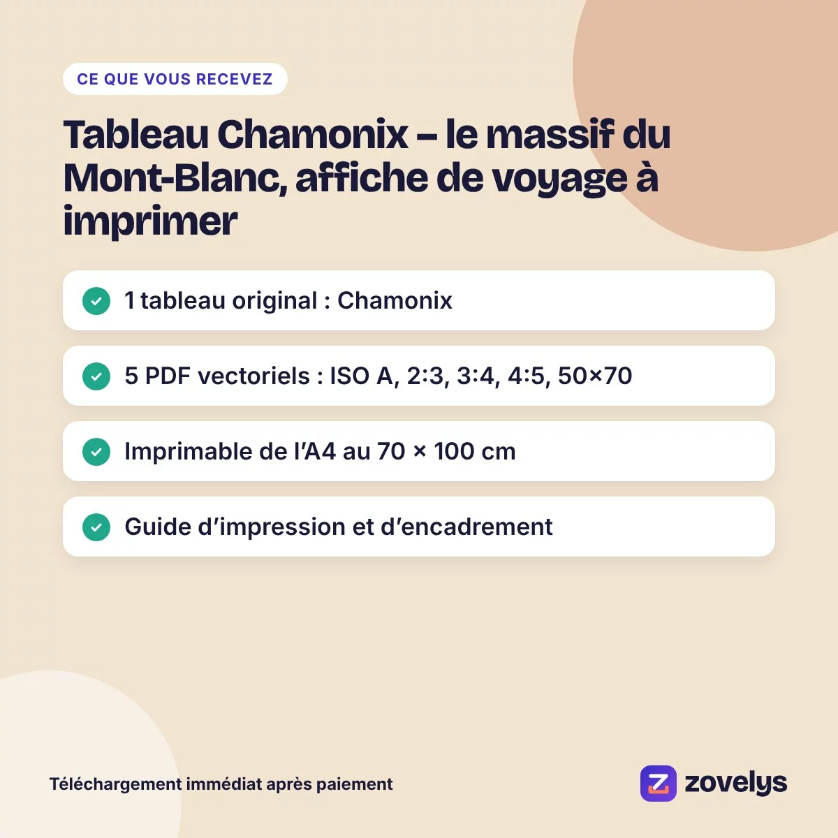 Tableau Chamonix – le massif du Mont-Blanc, affiche de voyage à imprimer – aperçu 4