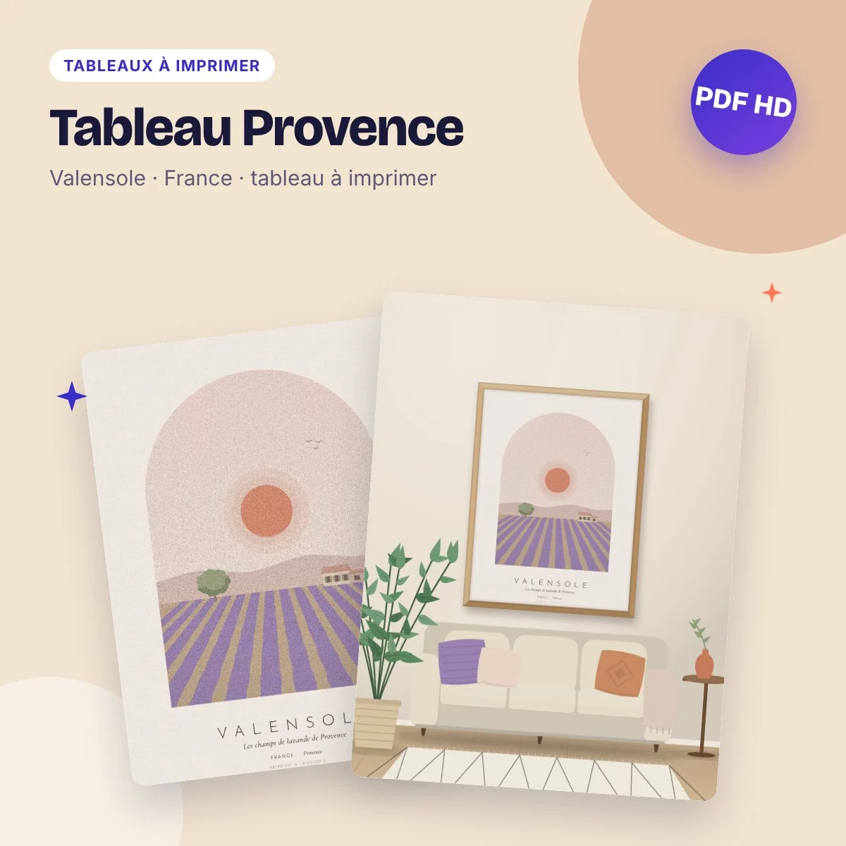 Tableau Provence – les champs de lavande de Valensole, déco bohème