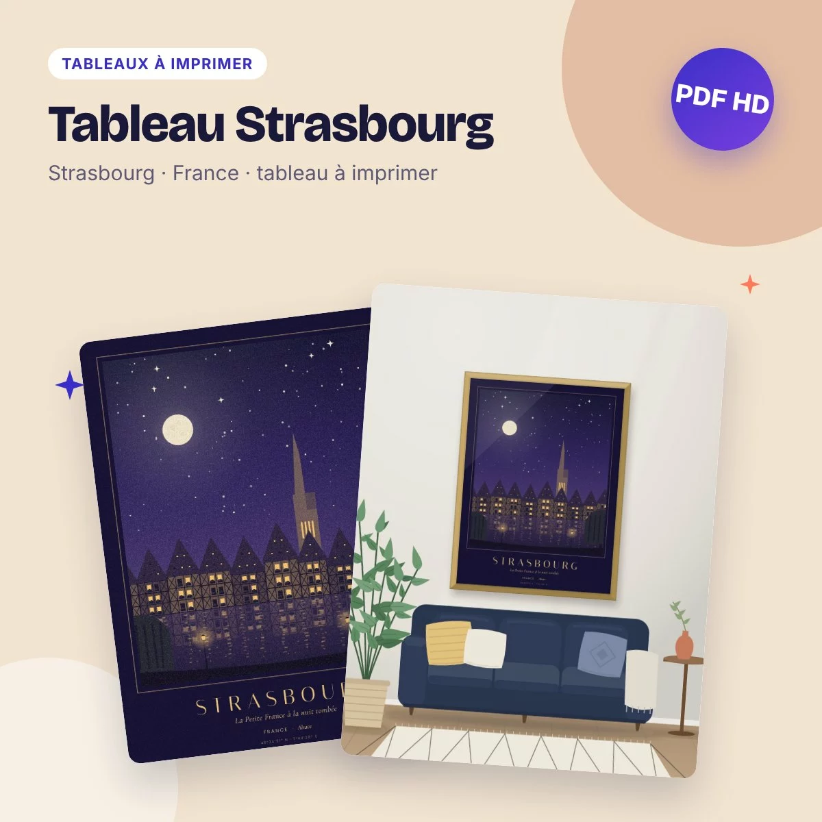 Tableau Strasbourg – la Petite France la nuit, PDF haute qualité