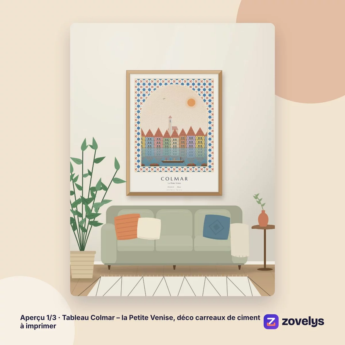 Tableau Colmar – la Petite Venise, déco carreaux de ciment à imprimer – aperçu 1