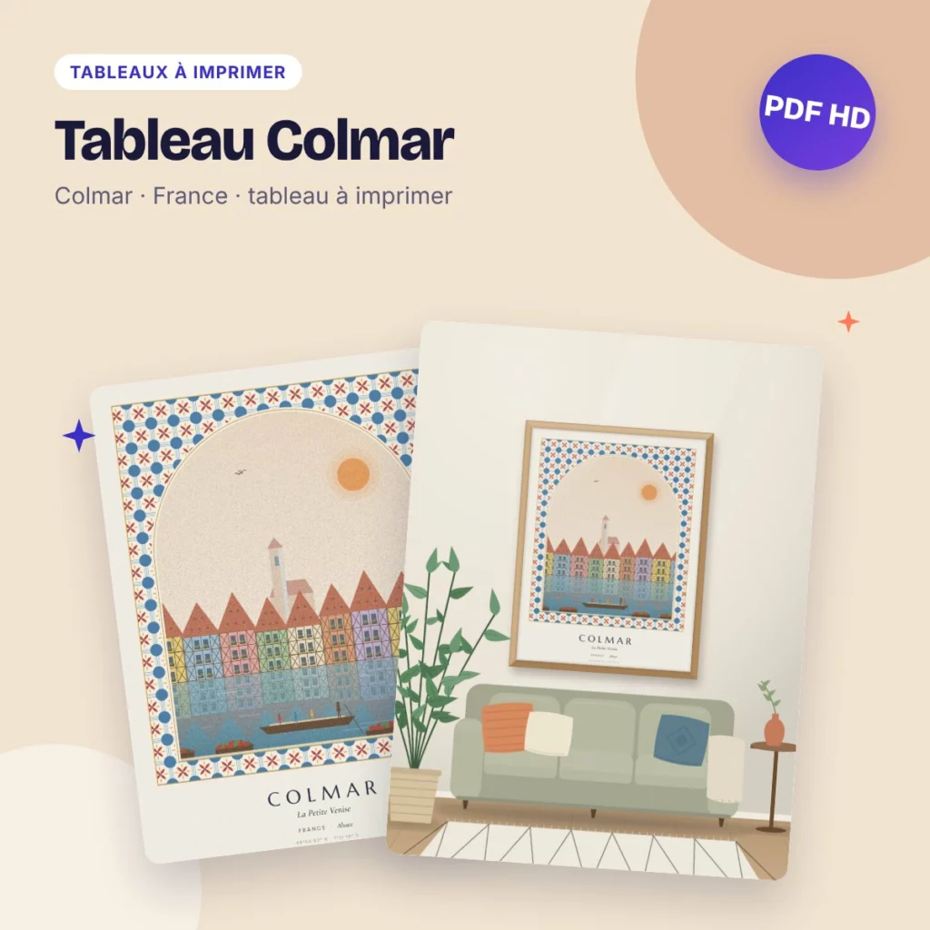 Tableau Colmar – la Petite Venise, déco carreaux de ciment à imprimer