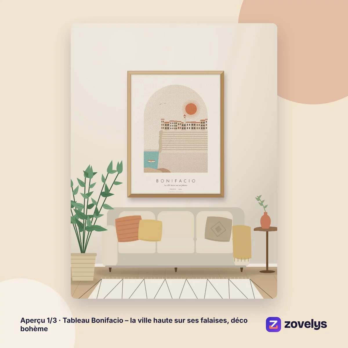 Tableau Bonifacio – la ville haute sur ses falaises, déco bohème – aperçu 1