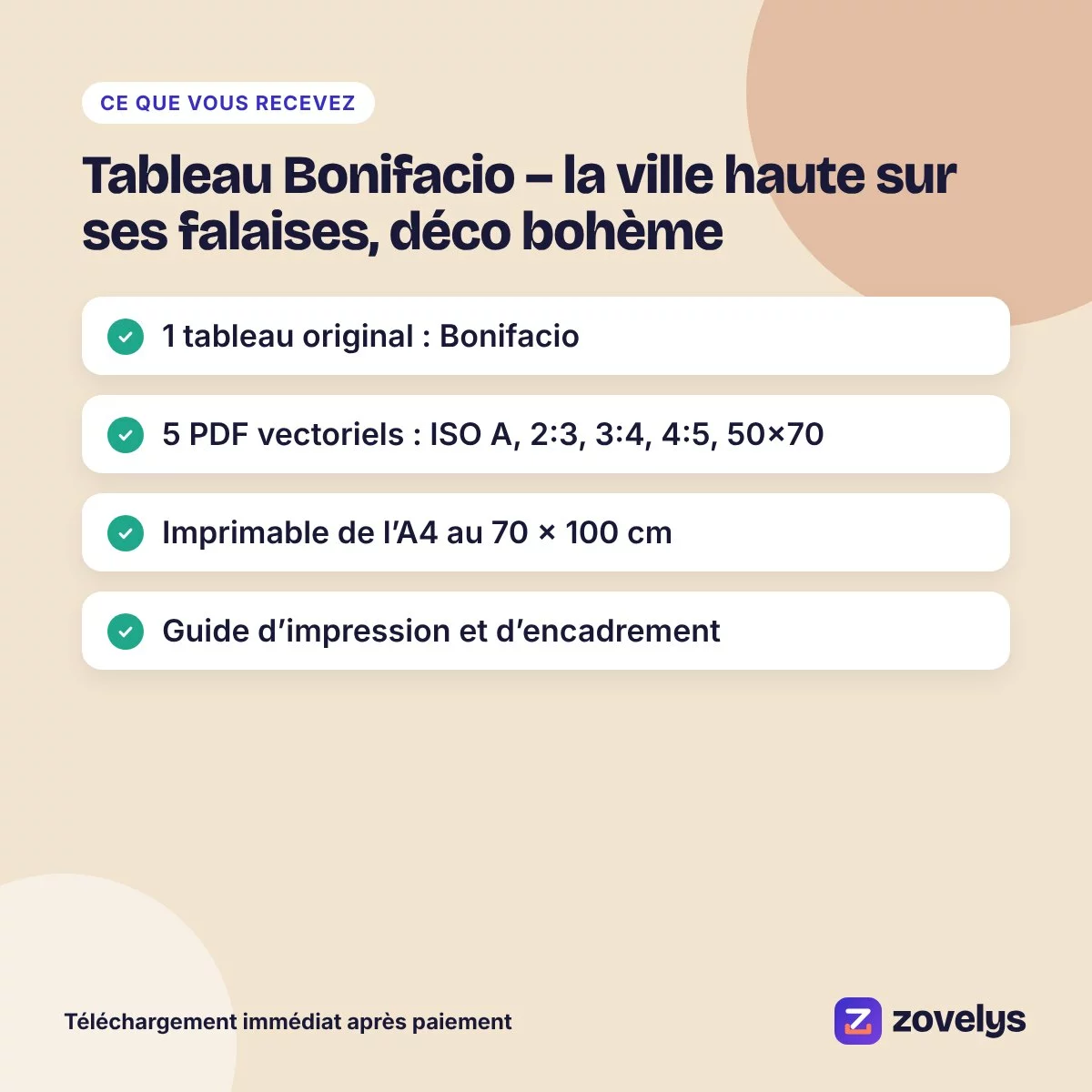 Tableau Bonifacio – la ville haute sur ses falaises, déco bohème – aperçu 4