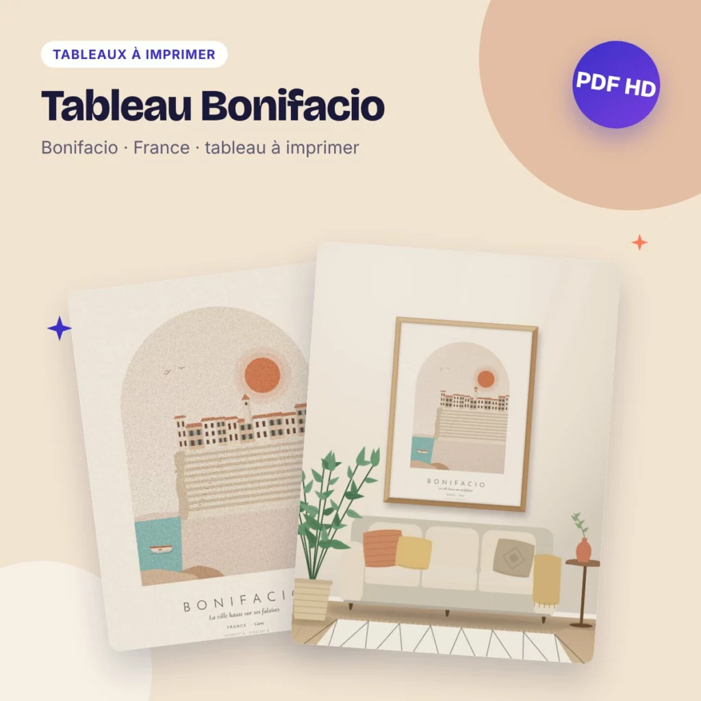 Tableau Bonifacio – la ville haute sur ses falaises, déco bohème