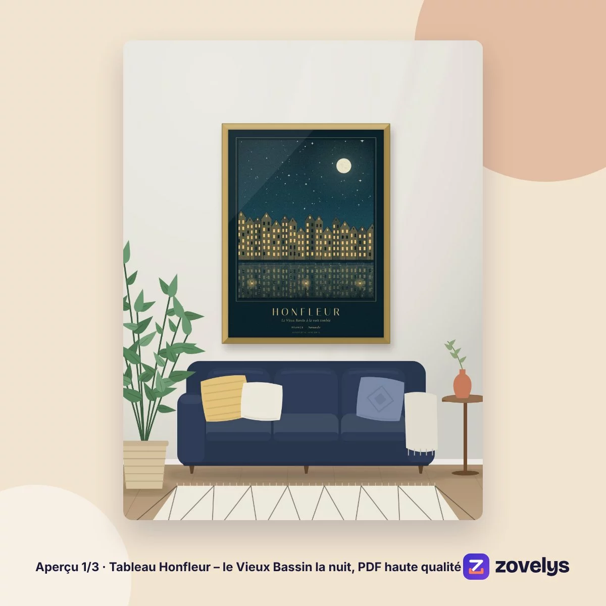 Tableau Honfleur – le Vieux Bassin la nuit, PDF haute qualité – aperçu 1