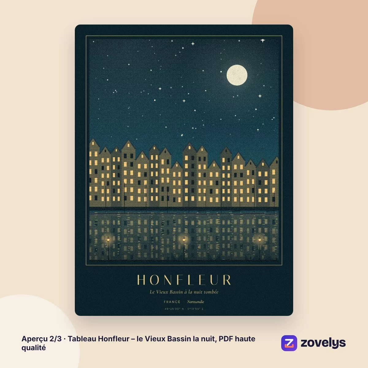 Tableau Honfleur – le Vieux Bassin la nuit, PDF haute qualité – aperçu 2
