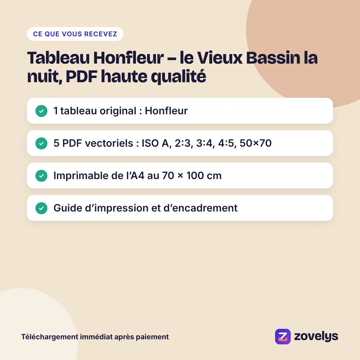 Tableau Honfleur – le Vieux Bassin la nuit, PDF haute qualité – aperçu 4