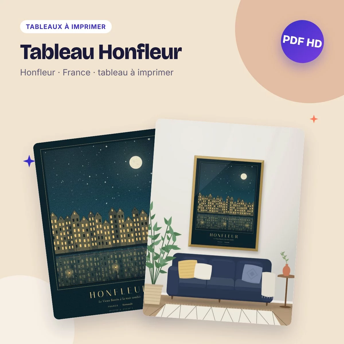 Tableau Honfleur – le Vieux Bassin la nuit, PDF haute qualité