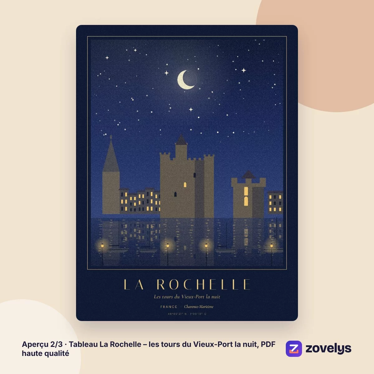 Tableau La Rochelle – les tours du Vieux-Port la nuit, PDF haute qualité – aperçu 2