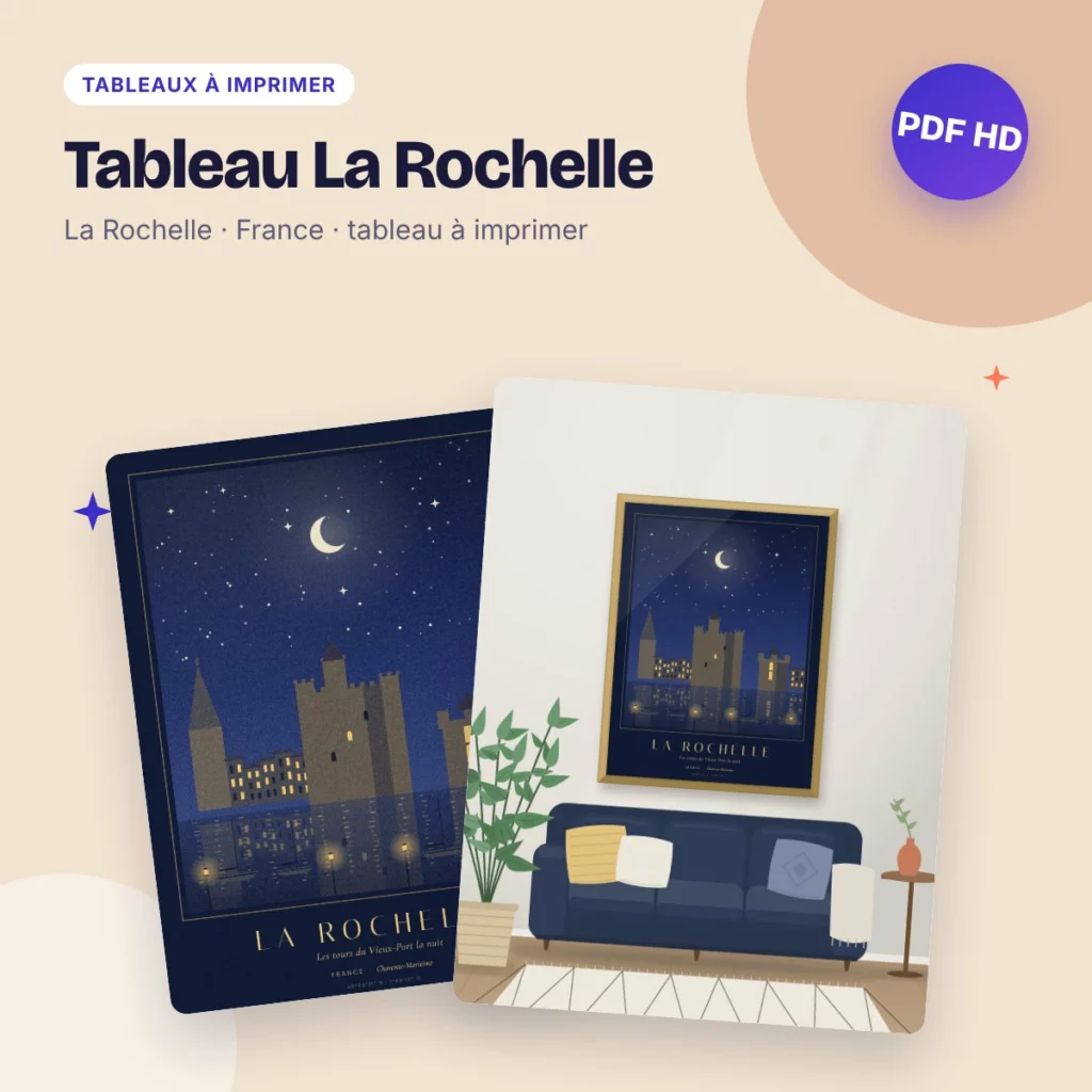 Tableau La Rochelle – les tours du Vieux-Port la nuit, PDF haute qualité