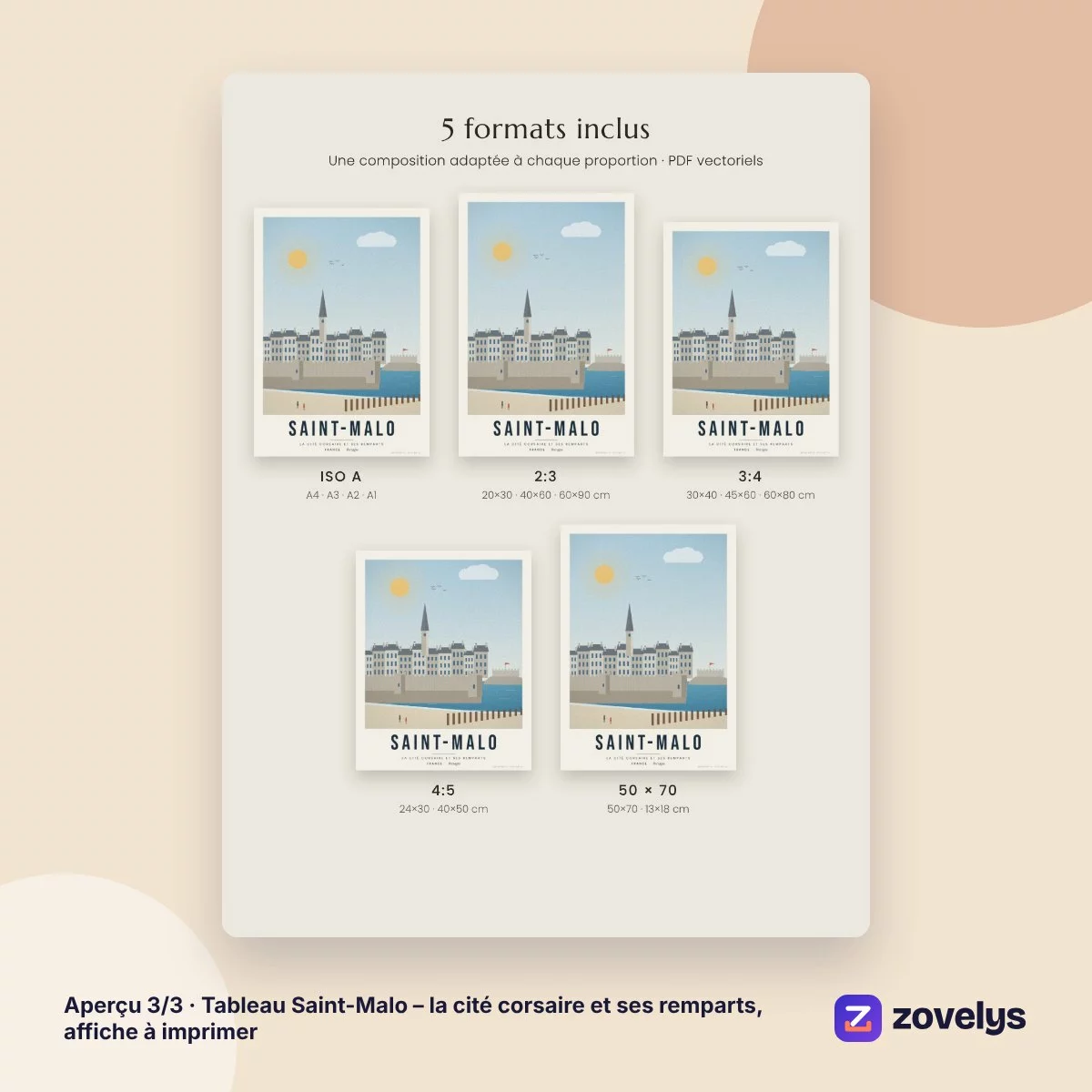 Tableau Saint-Malo – la cité corsaire et ses remparts, affiche à imprimer – aperçu 3
