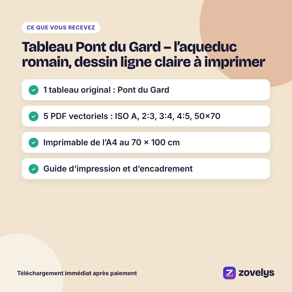 Tableau Pont du Gard – l’aqueduc romain, dessin ligne claire à imprimer – aperçu 4