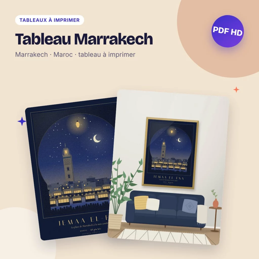 Tableau Marrakech – la place Jemaa el-Fna la nuit, PDF haute qualité