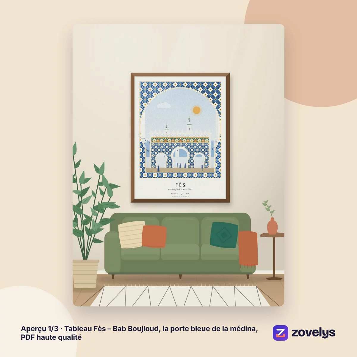 Tableau Fès – Bab Boujloud, la porte bleue de la médina, PDF haute qualité – aperçu 1