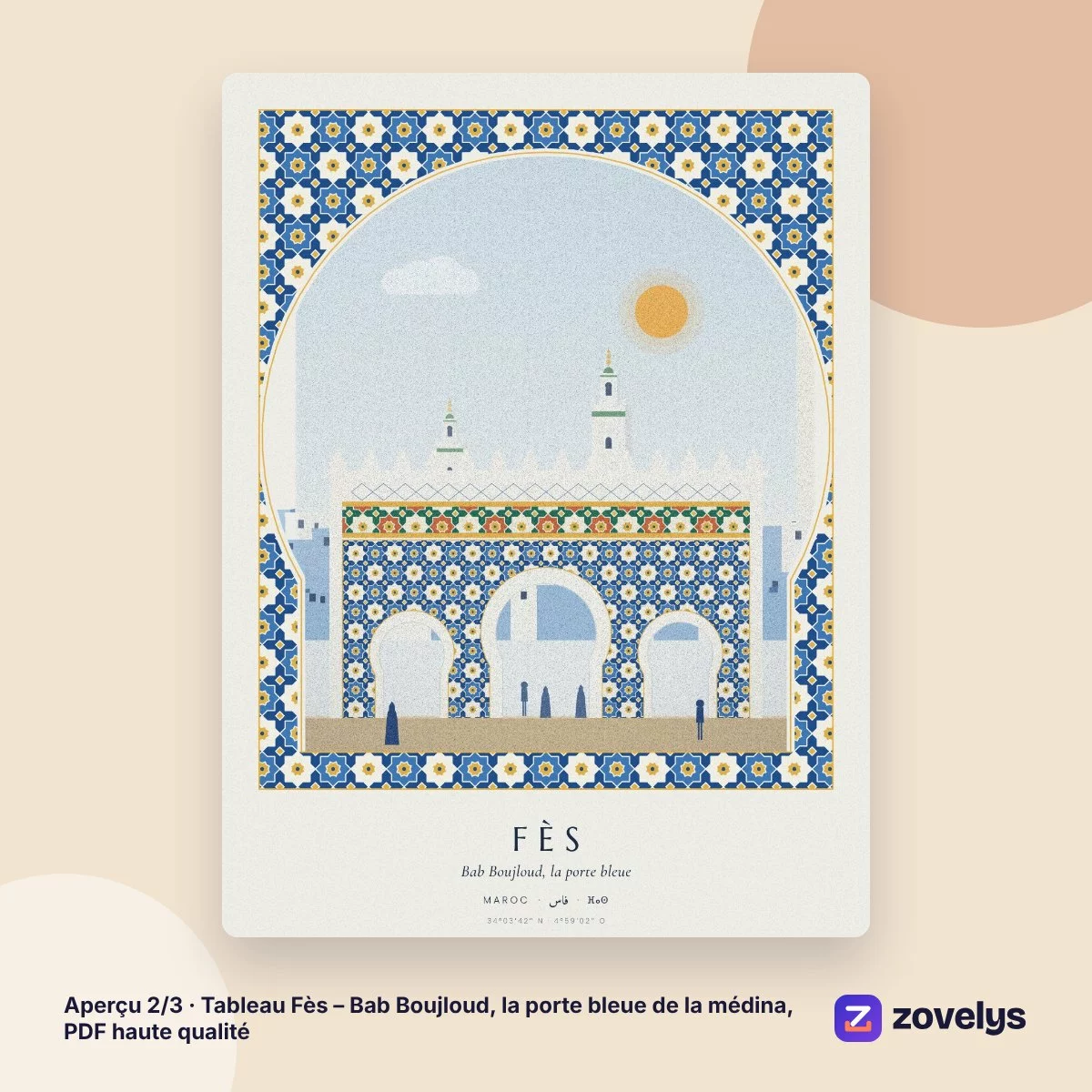 Tableau Fès – Bab Boujloud, la porte bleue de la médina, PDF haute qualité – aperçu 2