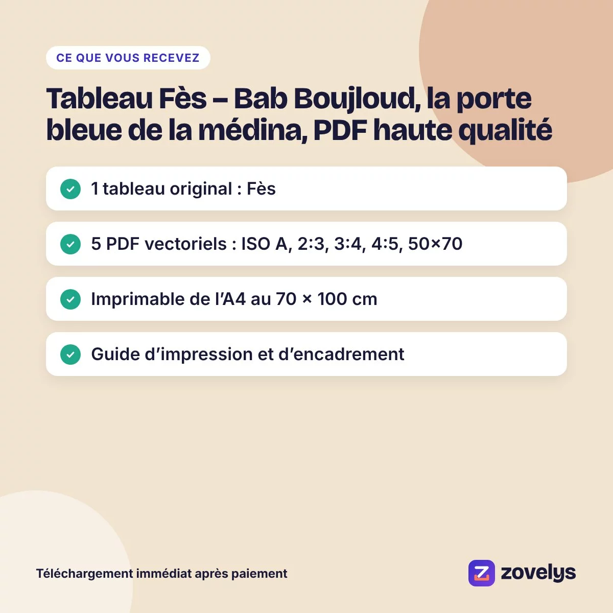 Tableau Fès – Bab Boujloud, la porte bleue de la médina, PDF haute qualité – aperçu 4
