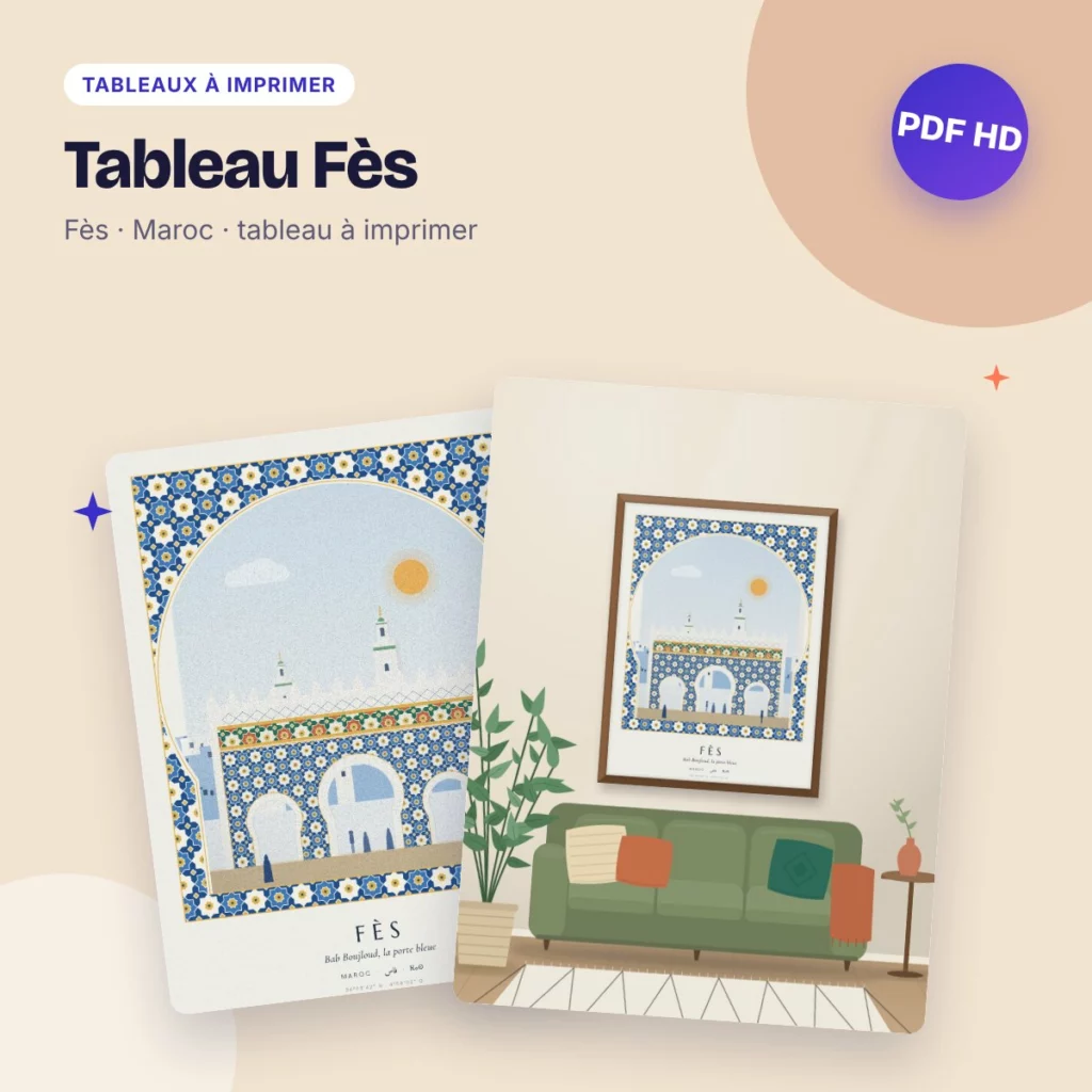 Tableau Fès – Bab Boujloud, la porte bleue de la médina, PDF haute qualité