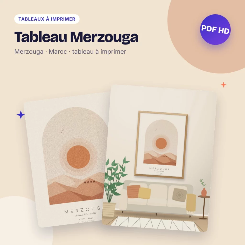 Tableau Merzouga – les dunes de l’erg Chebbi, déco bohème à imprimer