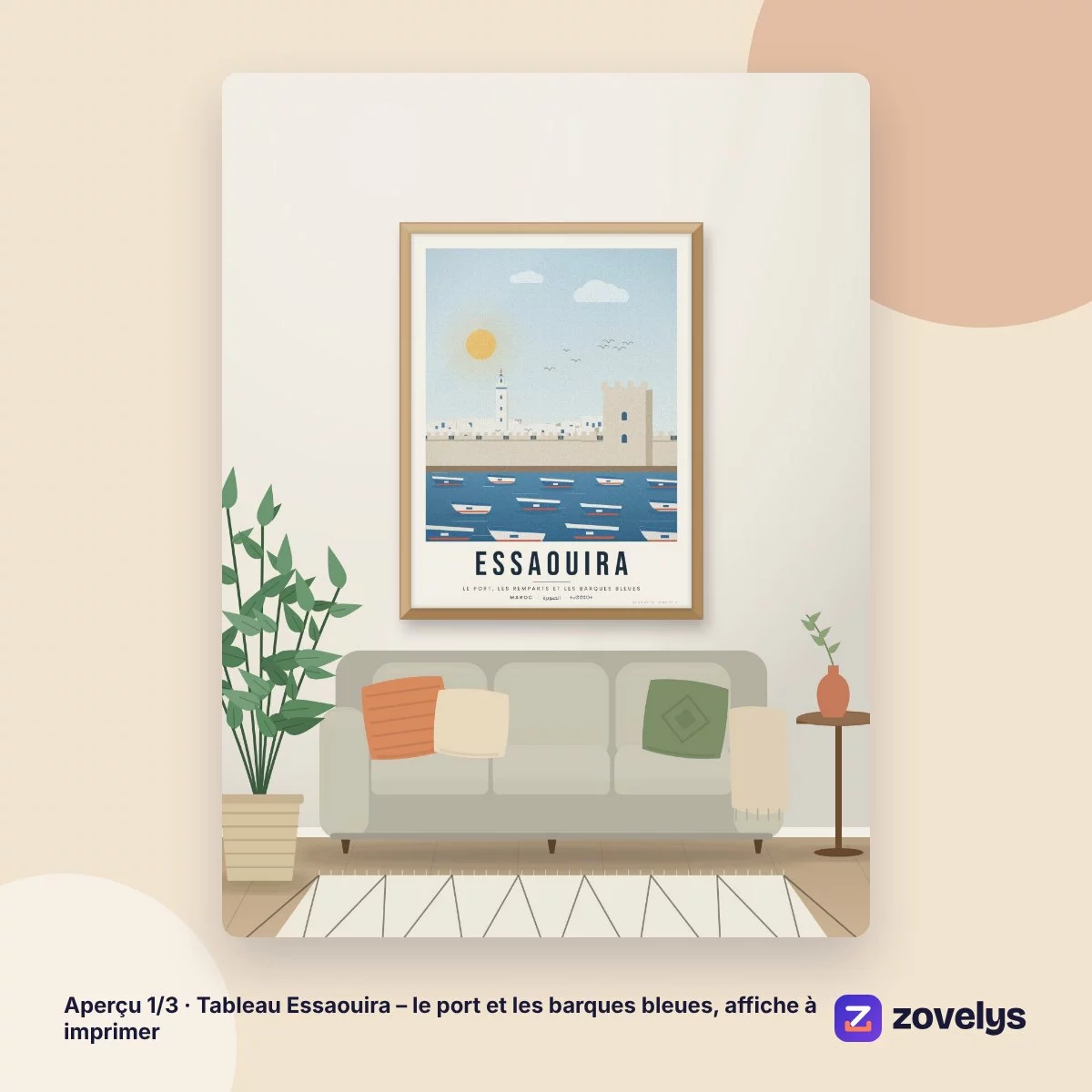 Tableau Essaouira – le port et les barques bleues, affiche à imprimer – aperçu 1