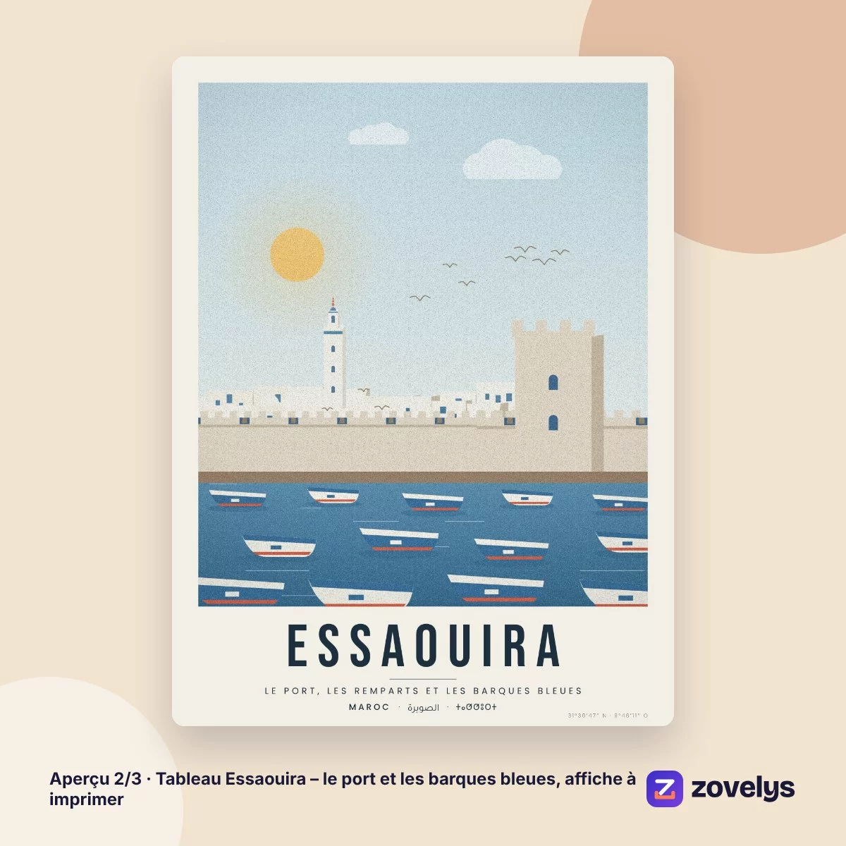 Tableau Essaouira – le port et les barques bleues, affiche à imprimer – aperçu 2