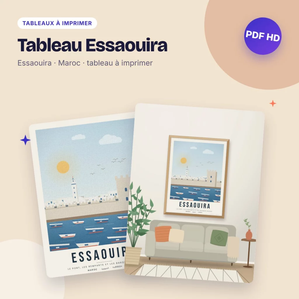 Tableau Essaouira – le port et les barques bleues, affiche à imprimer