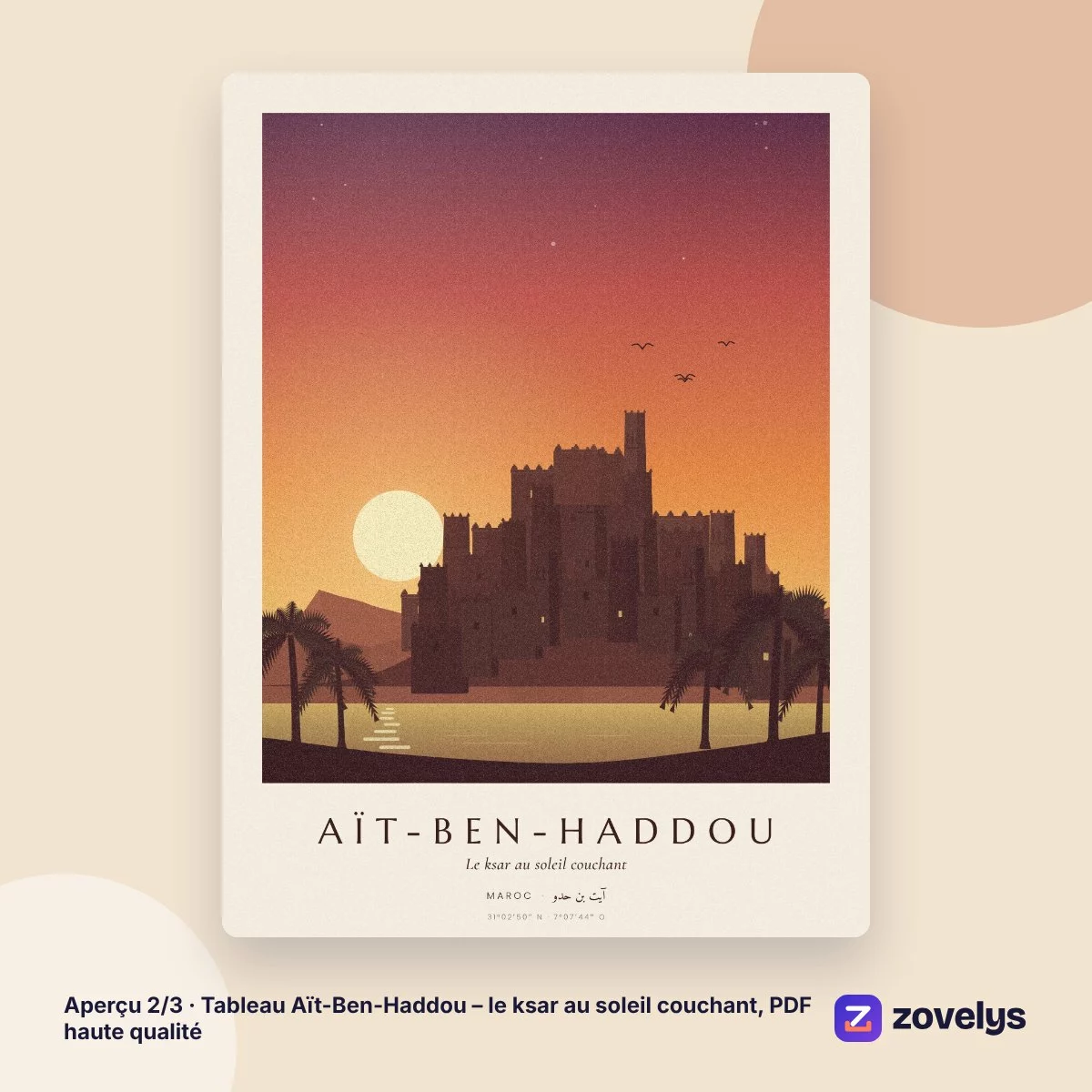 Tableau Aït-Ben-Haddou – le ksar au soleil couchant, PDF haute qualité – aperçu 2