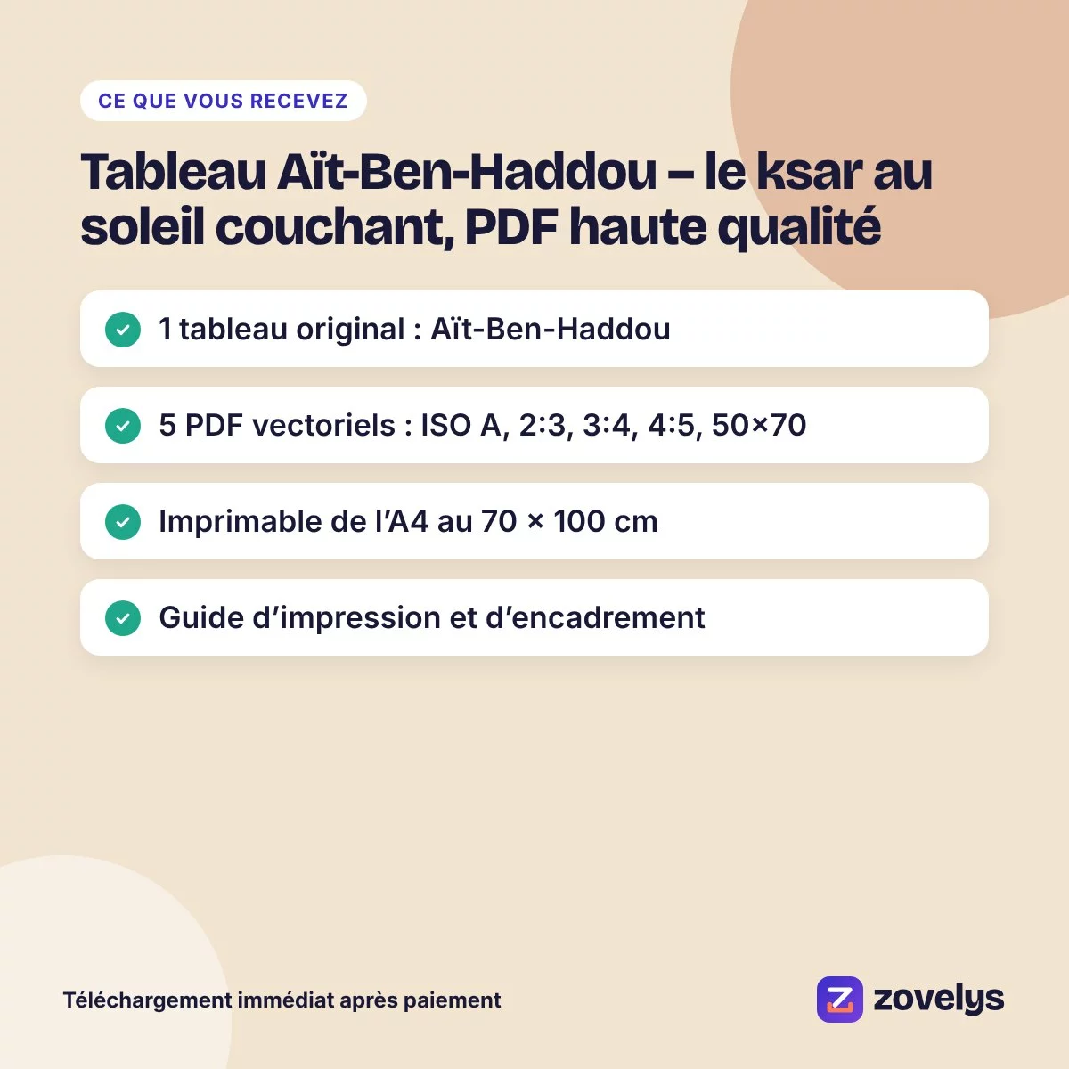 Tableau Aït-Ben-Haddou – le ksar au soleil couchant, PDF haute qualité – aperçu 4
