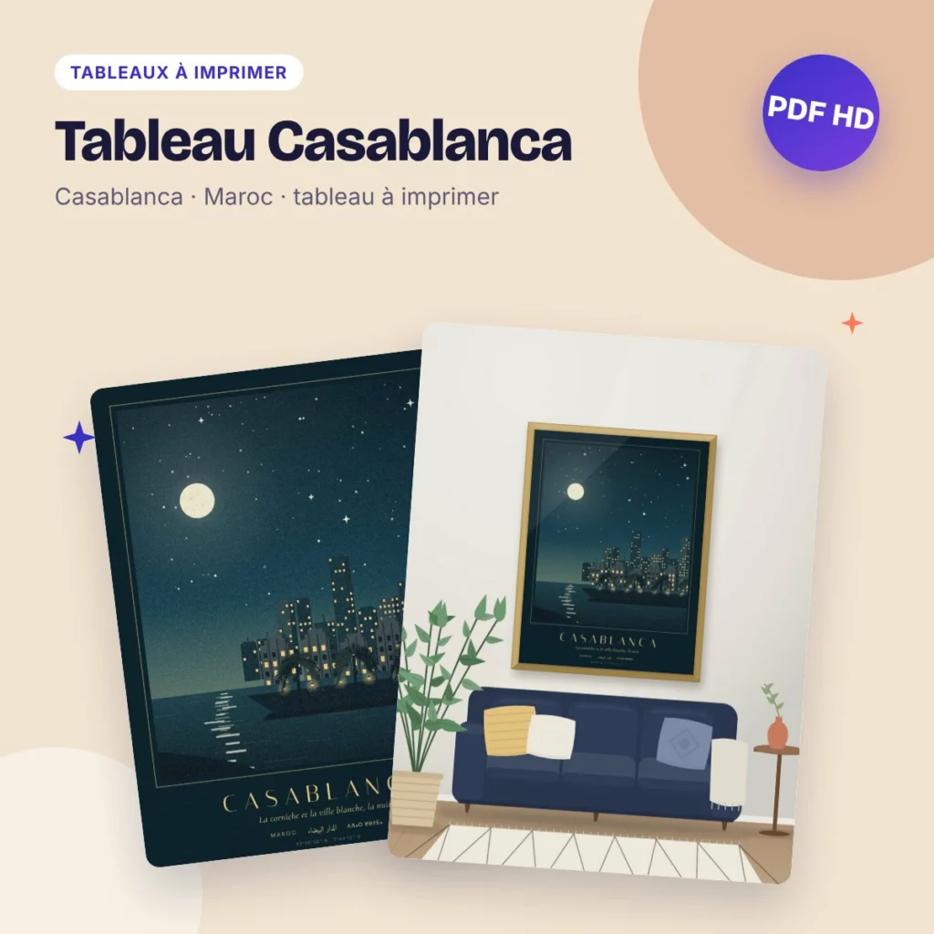 Tableau Casablanca – la corniche la nuit, PDF haute qualité