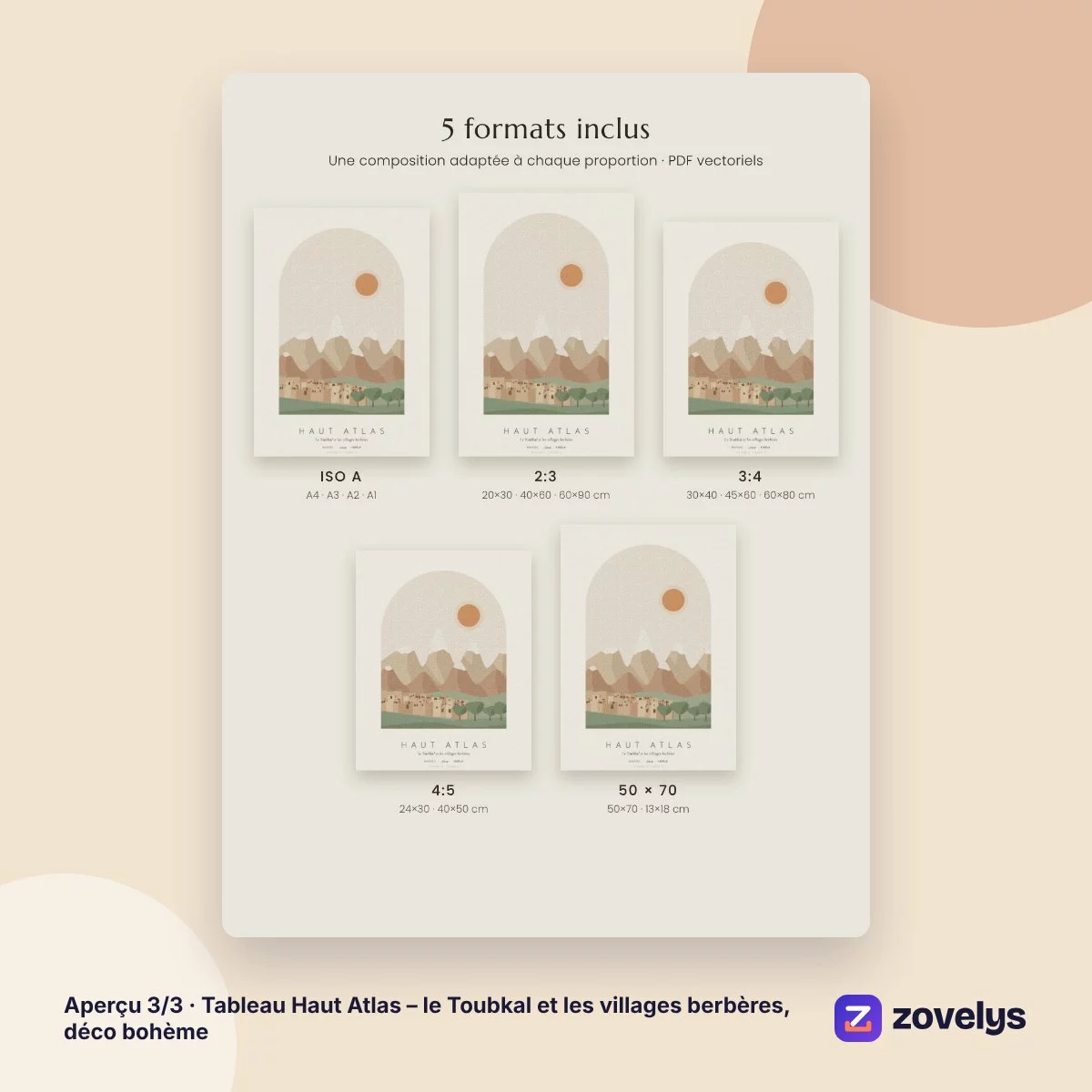 Tableau Haut Atlas – le Toubkal et les villages berbères, déco bohème – aperçu 3