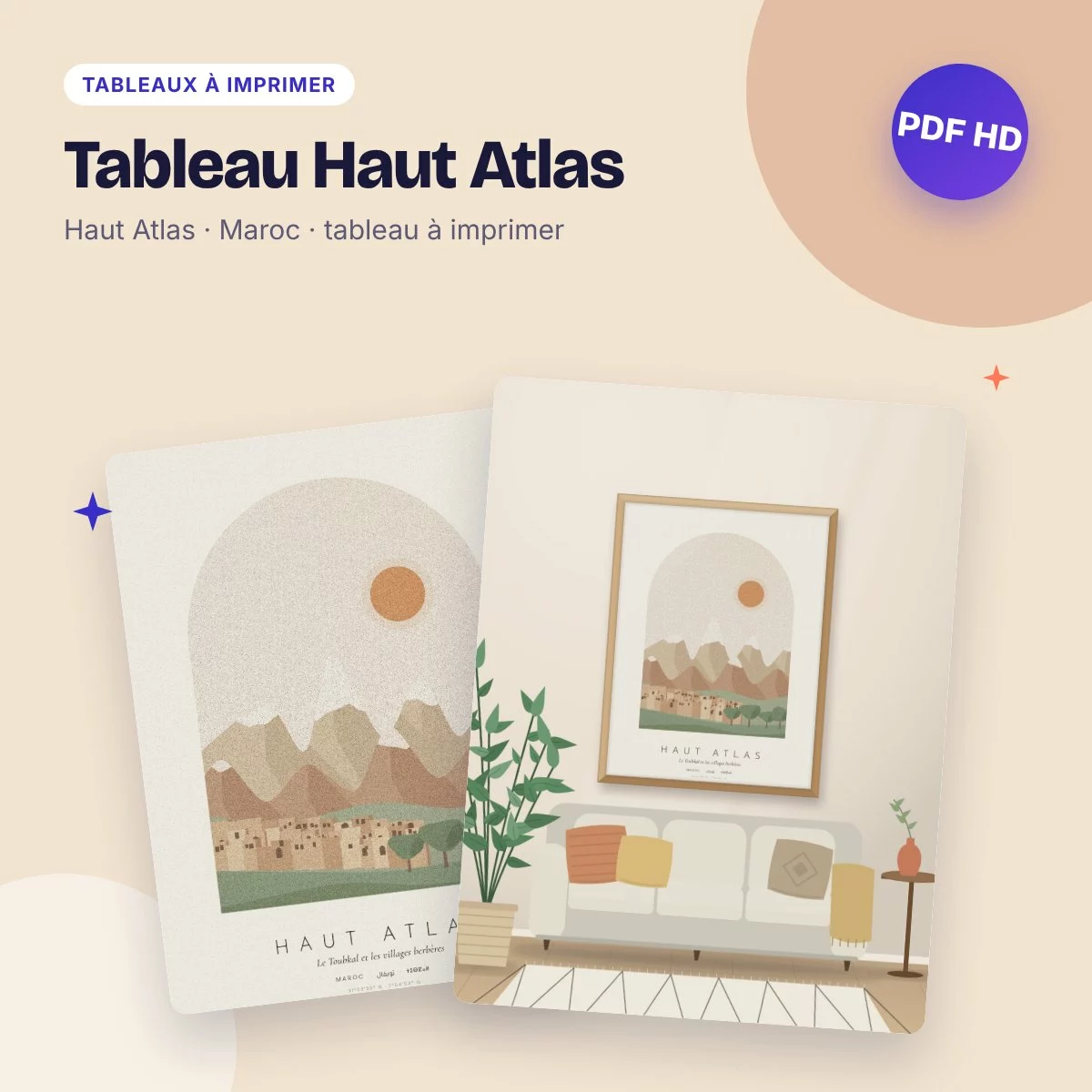 Tableau Haut Atlas – le Toubkal et les villages berbères, déco bohème