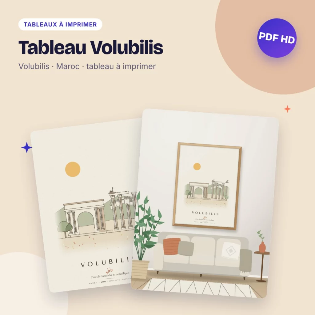Tableau Volubilis – l’arc de Caracalla, dessin ligne claire à imprimer