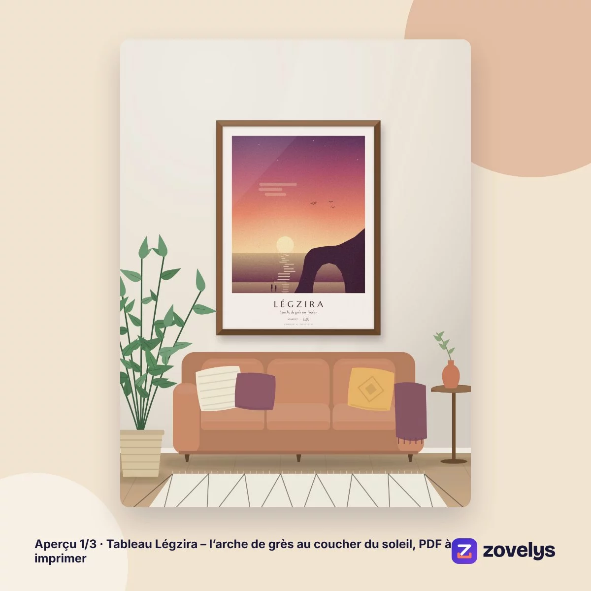 Tableau Légzira – l’arche de grès au coucher du soleil, PDF à imprimer – aperçu 1