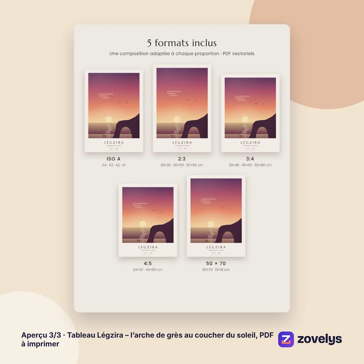 Tableau Légzira – l’arche de grès au coucher du soleil, PDF à imprimer – aperçu 3