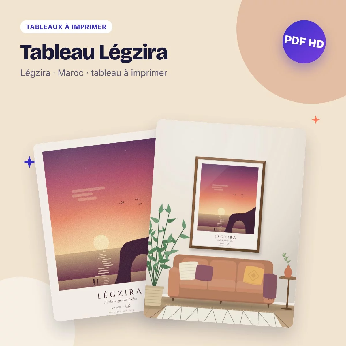 Tableau Légzira – l’arche de grès au coucher du soleil, PDF à imprimer
