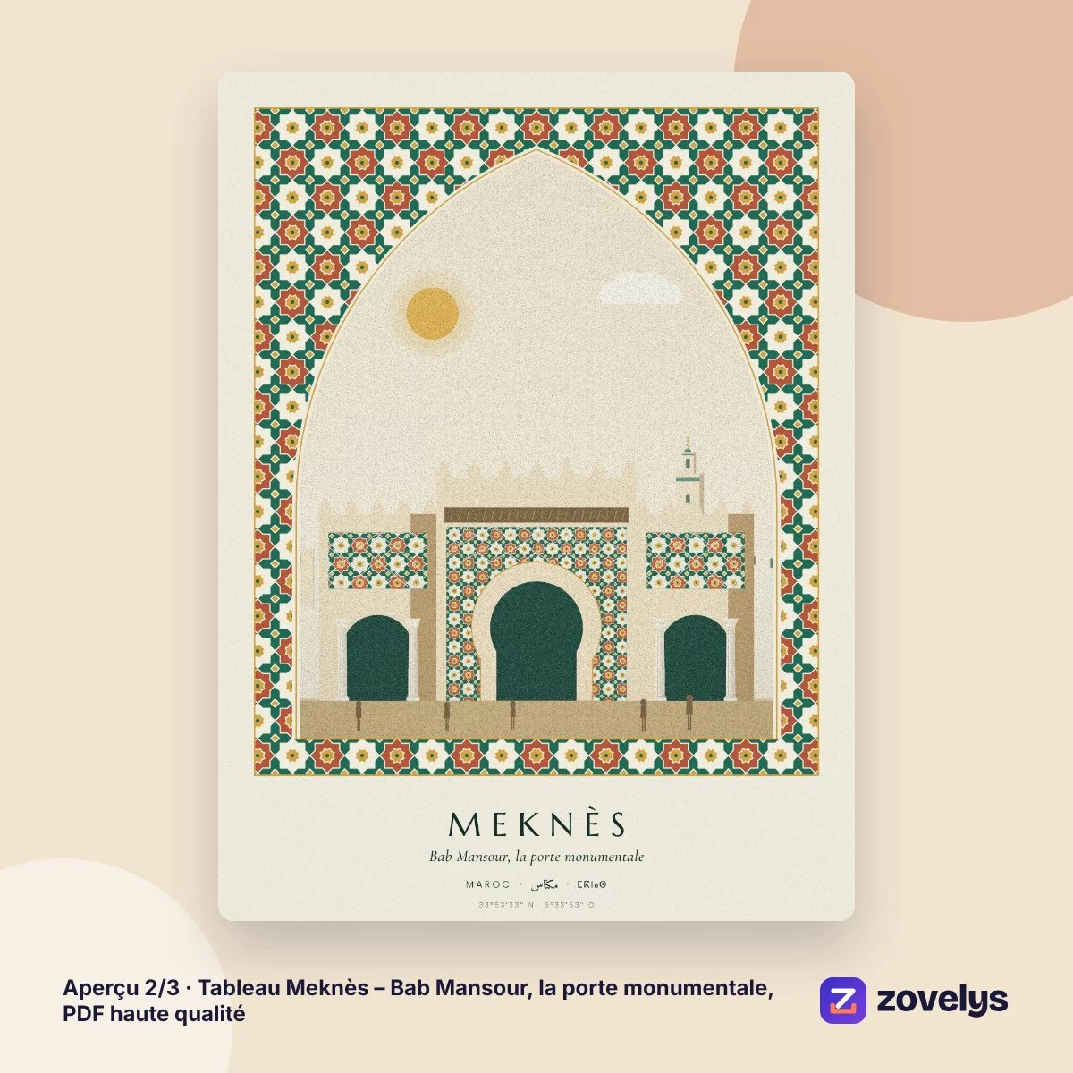 Tableau Meknès – Bab Mansour, la porte monumentale, PDF haute qualité – aperçu 2