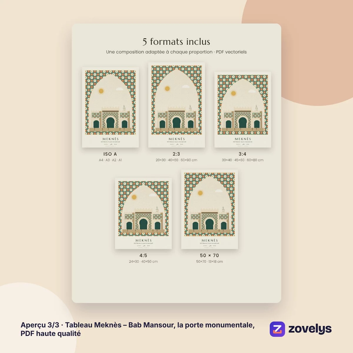 Tableau Meknès – Bab Mansour, la porte monumentale, PDF haute qualité – aperçu 3