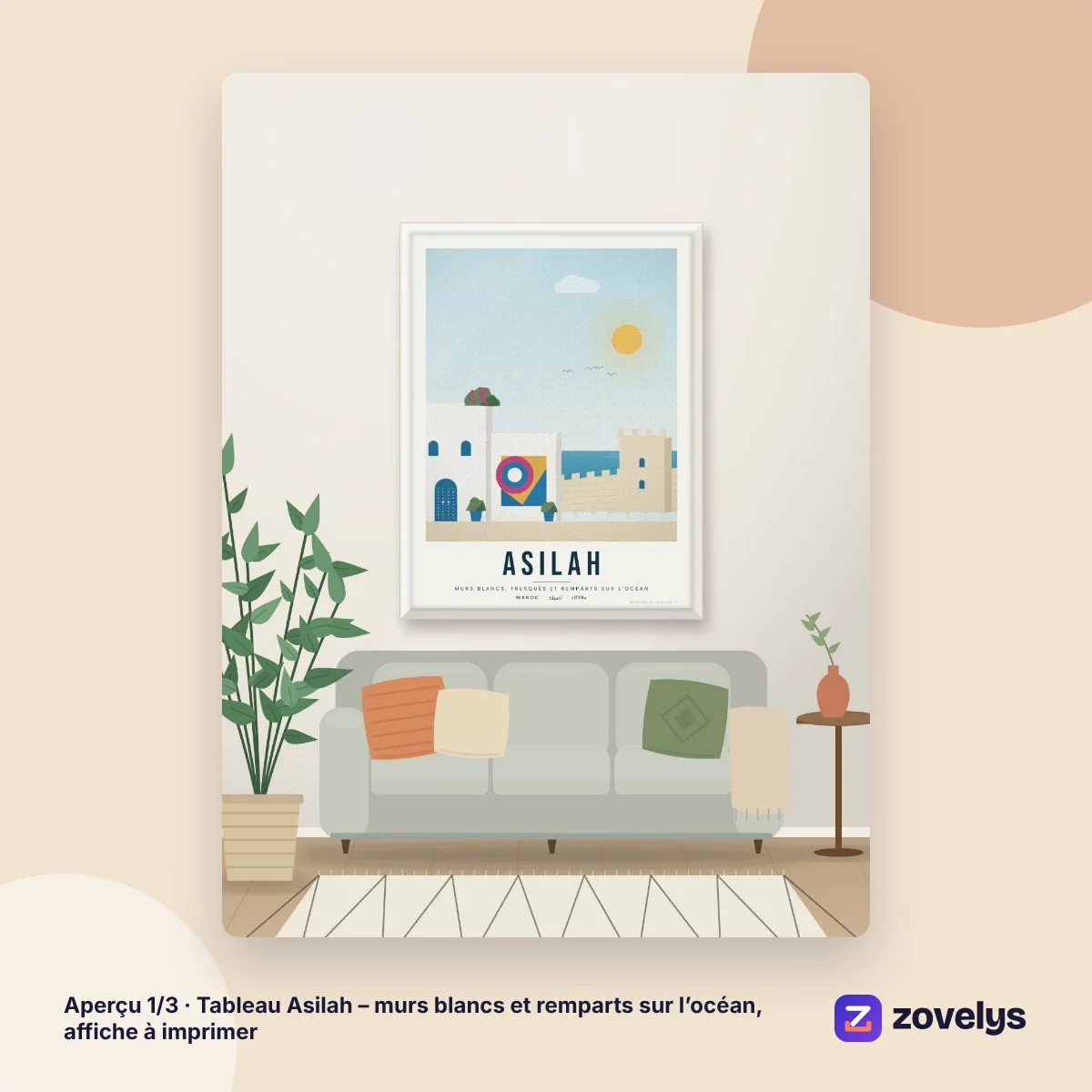 Tableau Asilah – murs blancs et remparts sur l’océan, affiche à imprimer – aperçu 1