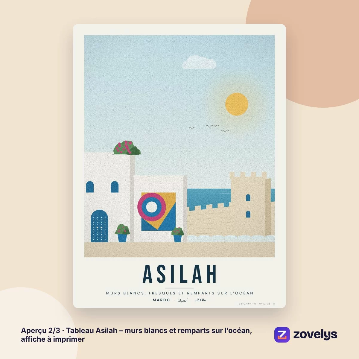 Tableau Asilah – murs blancs et remparts sur l’océan, affiche à imprimer – aperçu 2